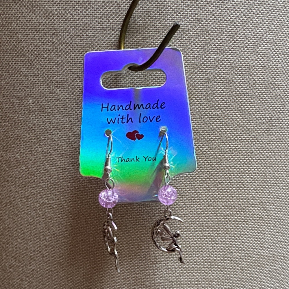 Handmade Silver and Pink Moon Earrings